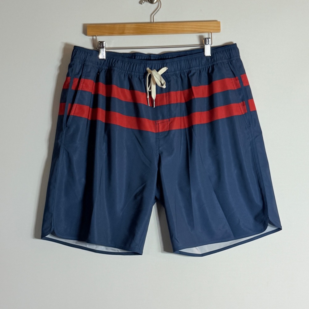 Fair Harbor Men XXL Mastos Swim Trunks Board Shorts Nautical Classic Blue Stripe